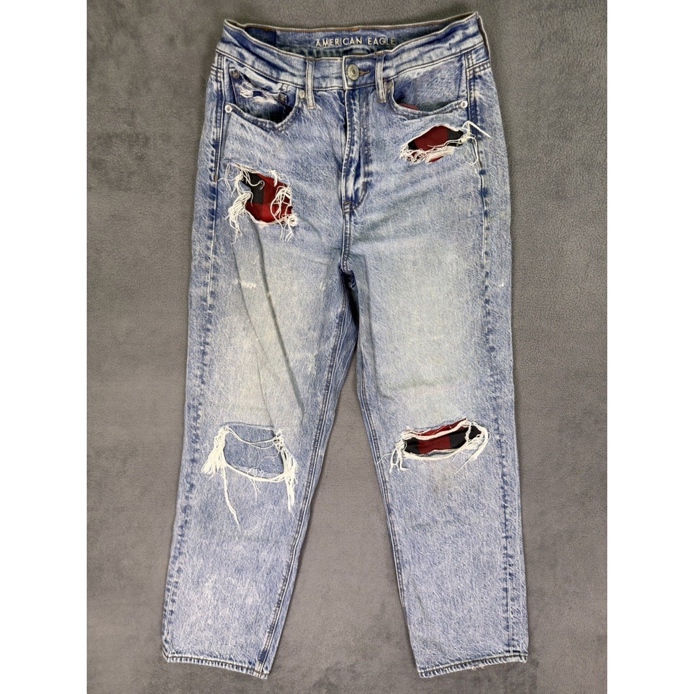 American Eagle Womens Jeans 6 Blue Acid Wash Denim 90s Boyfriend Flannel Stack